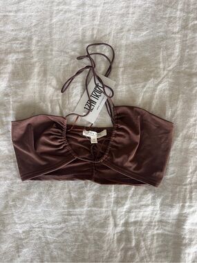 12th Tribe Chocolate Brown Satin Halter Bralette